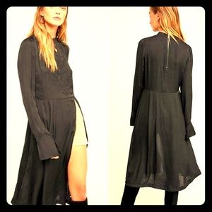 Free People New Day Embroidered Black Tunic